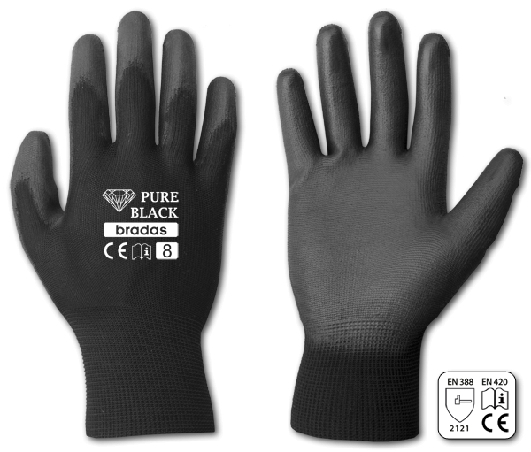 Перчатки защитные PURE BLACK полиуретан, размер 7 RWPBC7 фото
