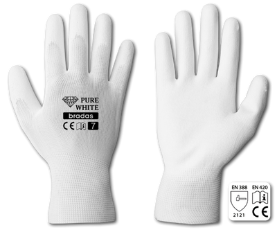 Рукавички захисні PURE WHITE поліуретан, розмір 7 RWPWH7 фото