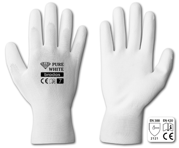 Рукавички захисні PURE WHITE поліуретан, розмір 7 RWPWH7 фото
