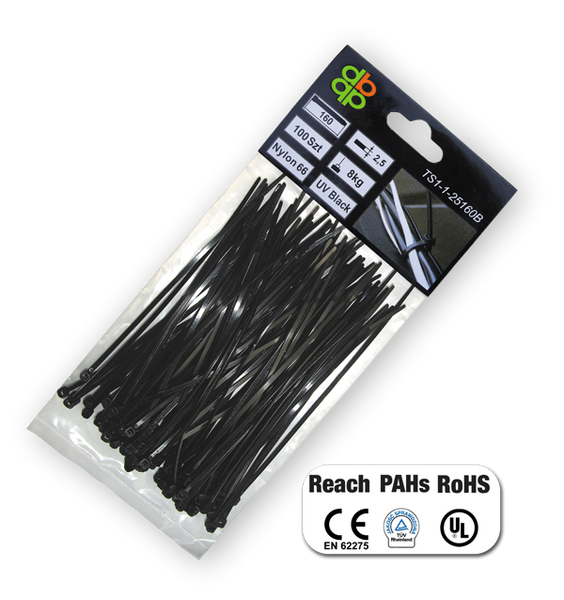 Стяжки кабельні пластикові роз'ємні 7,6x370мм UV BLACK TS1276370B фото
